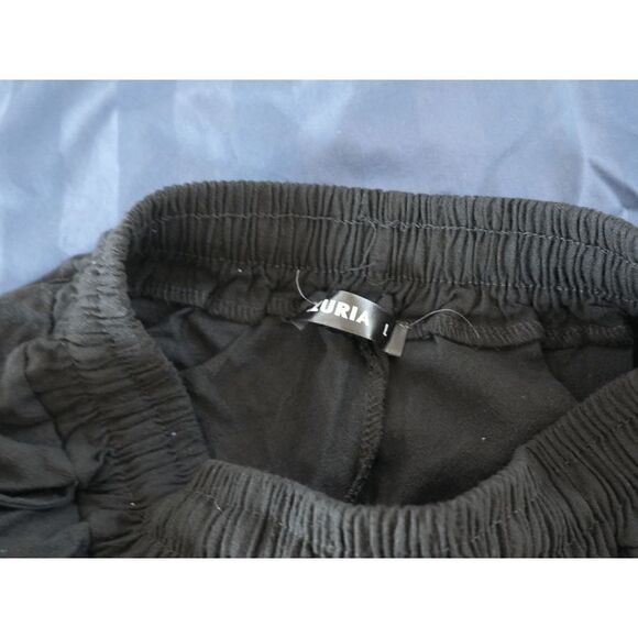 IZURIA | Black Geometric-Embroidered Drawstring Wide-Leg Linen-Blend Pants S - Picture 8 of 9